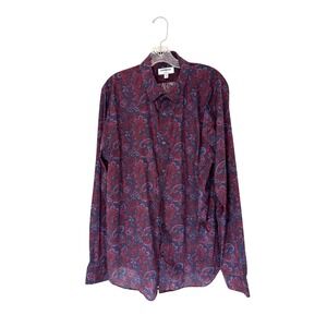 Express Extra Slim Button Down Shirt Men's Red Blue‎ Paisley Print Work Size XL